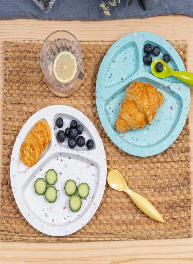 Bzyoo 9-Inch Melamine Divided Plates – 3-Section Portion Control Plates, Food Safe & Durable, Lightweight & Unbreakable, Reusable Tableware for Kids, Big Kids & Everyday Meals, Confetti White - Image 3